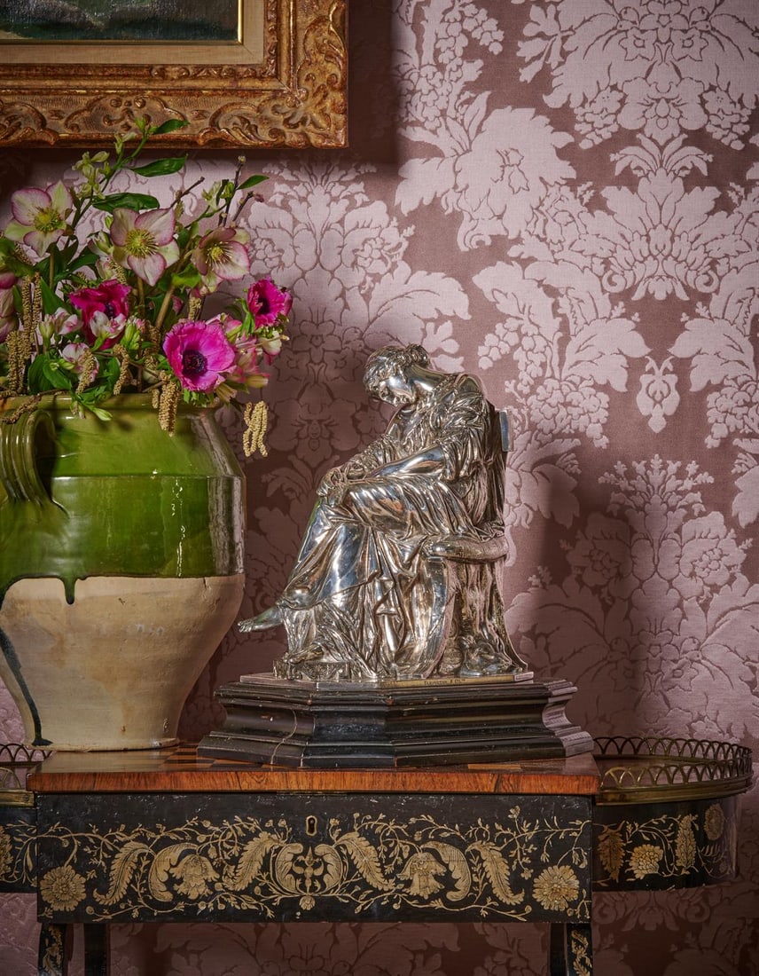 AFTER PIERRE JULES CAVELIER (1814-1894), A SILVERED BRONZE FIGURE OF PENELOPE SLEEPING: AFTER PIERRE JULES CAVELIER (1814-1894), A SILVERED BRONZE FIGURE OF PENELOPE SLEEPING ELKINTON & CO, LATE 19TH CENTURY Collas pastille, Elkington script inscription and artist pastille mark for J Cav