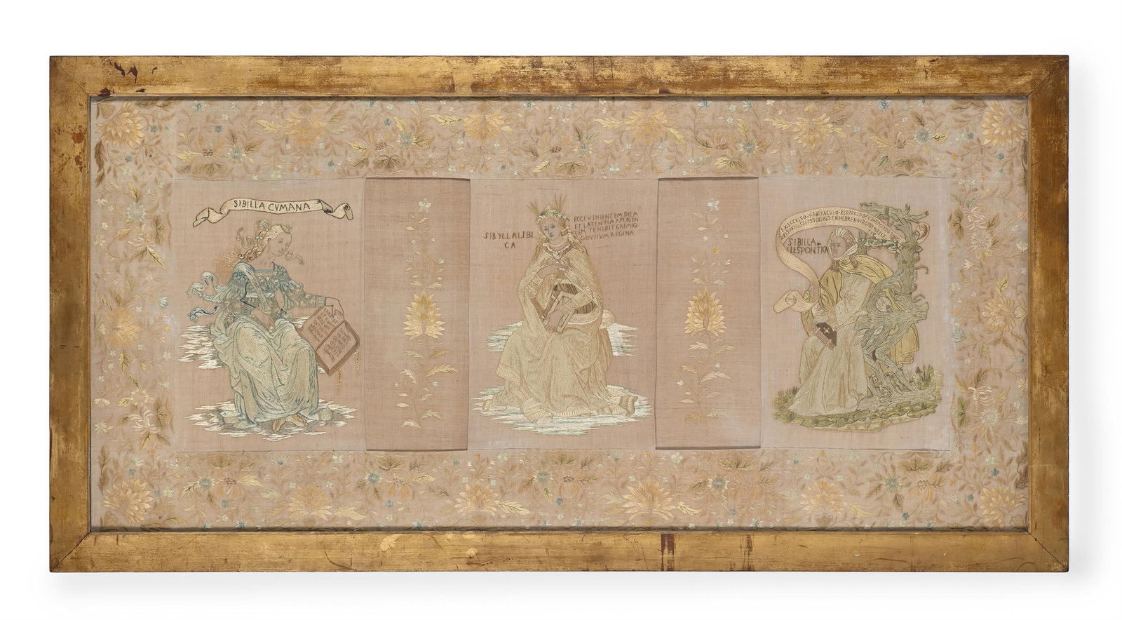 AFTER BACCIO BALDINI, A SILKWORK EMBROIDERED PANEL DEPICTING THREE SYBILS, 18TH OR 19TH CENTURY (1 of 5)