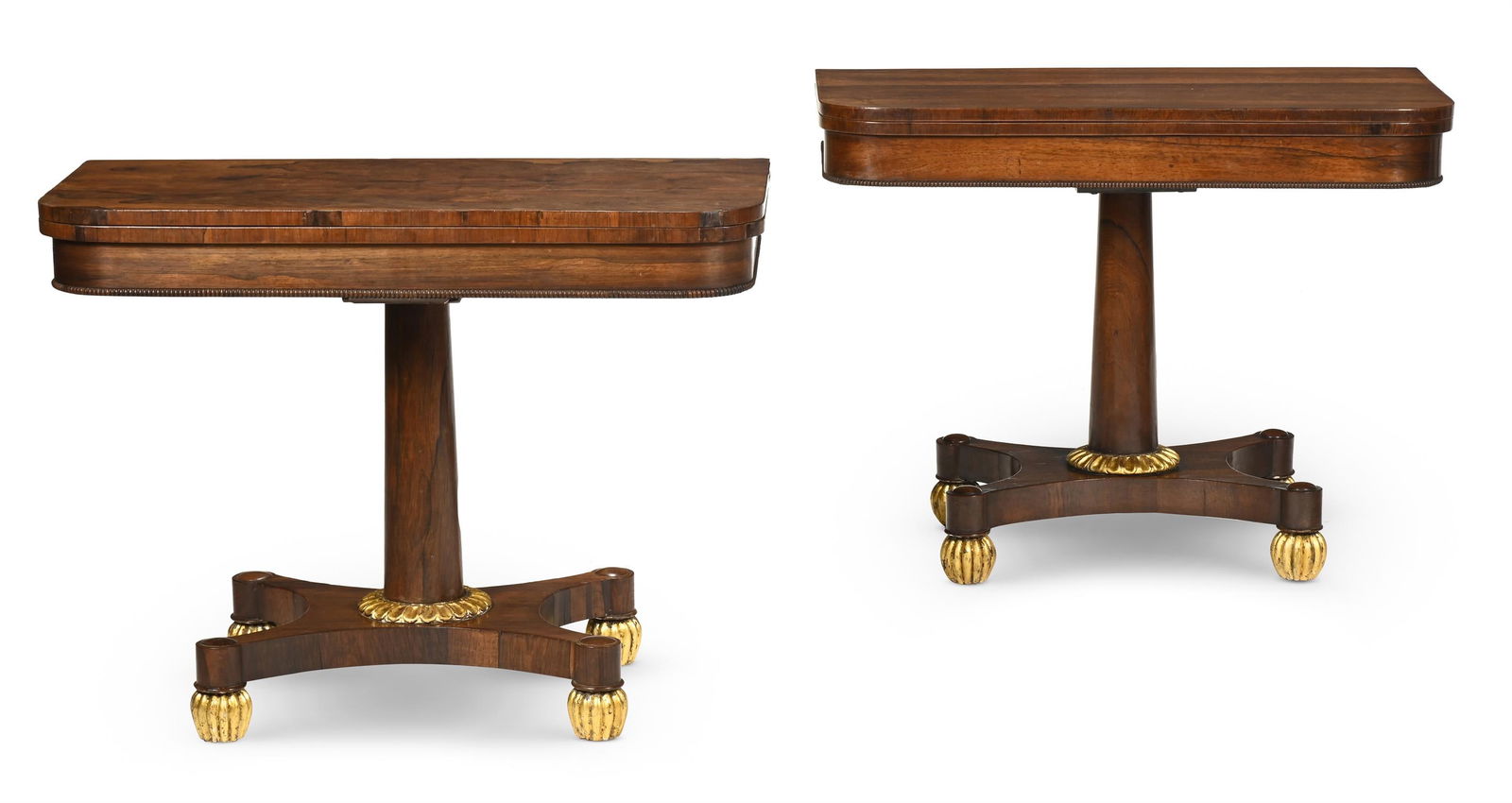 Y A CLOSELY MATCHED PAIR OF REGENCY ROSEWOOD AND PARCEL GILT CARD TABLES, CIRCA 1820 (1 of 7)