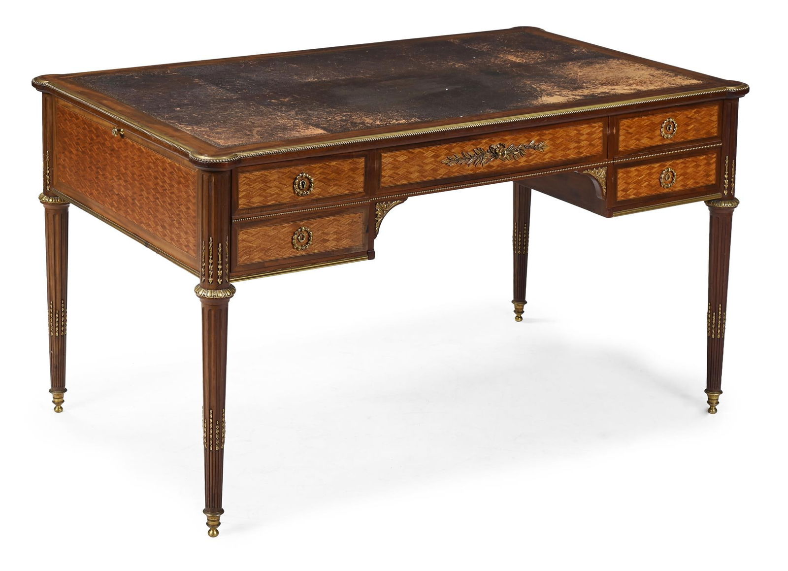 A MAHOGANY AND BOIS SATINE PARQUETRY ORMOLU MOUNTED LIBRARY OR WRITING TABLE, BY FRANCOIS LINKE (1 of 4)