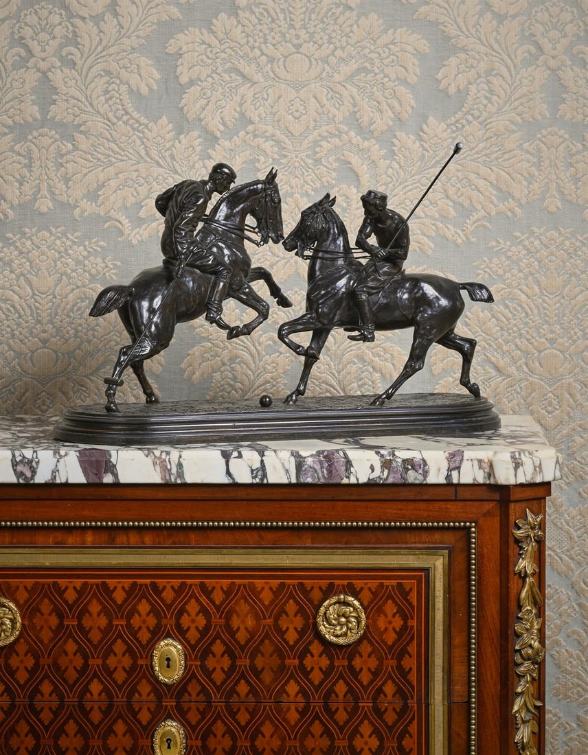 ISIDORE-JULES BONHEUR (1827-1901), A RARE BRONZE 'LE JEU DE POLO', CAST BY HIPPOLYTE PEYROL: ISIDORE-JULES BONHEUR (1827-1901), A RARE EQUESTRIAN BRONZE 'LE JEU DE POLO' CAST BY HIPPOLYTE PEYROL, LATE 19TH CENTURY Depicting The Throw In, with opposing figures on horseback, signed to cast and