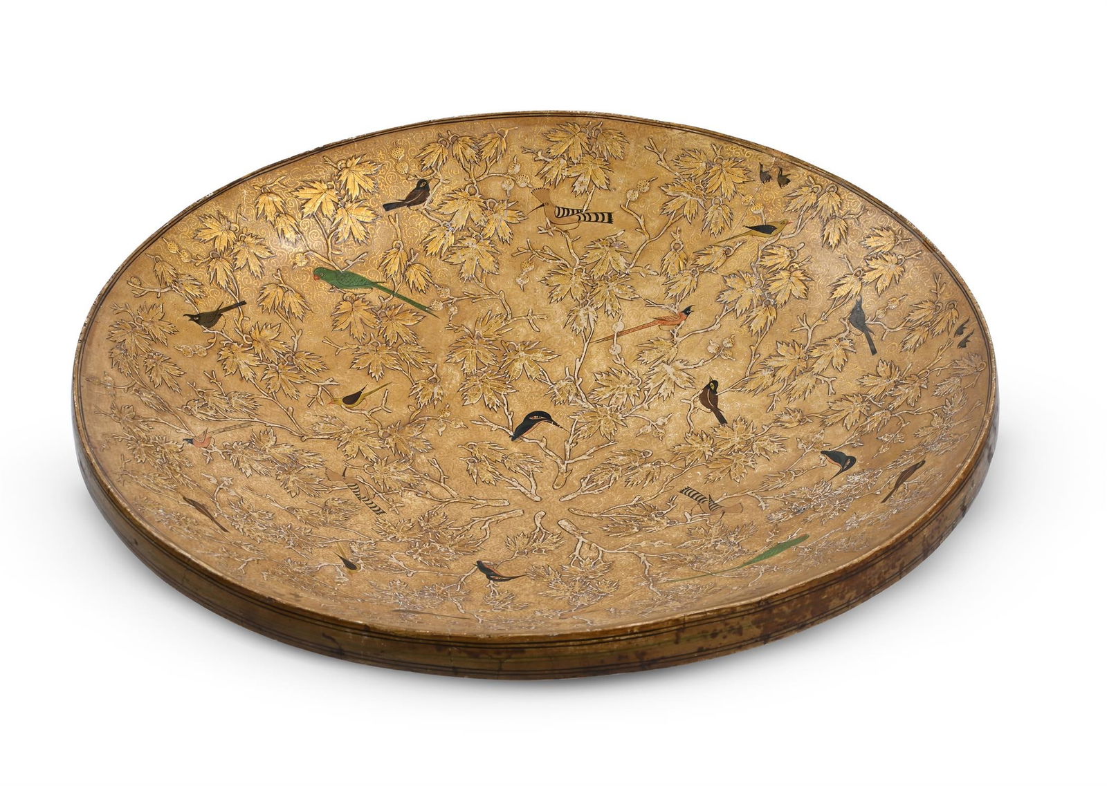 A KASHMIRI POLYCHROME PAINTED AND PARCEL GILT BOWL, BY ARTISAN ALI JOO, SRINAGAR, LATE 20TH CENTURY (1 of 5)