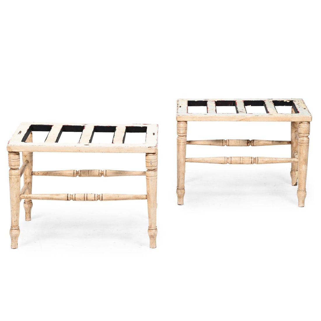 A PAIR OF VICTORIAN CREAM PAINTED LUGGAGE STANDS, BY W. A & S SMEE, LATE 19TH CENTURY (1 of 3)