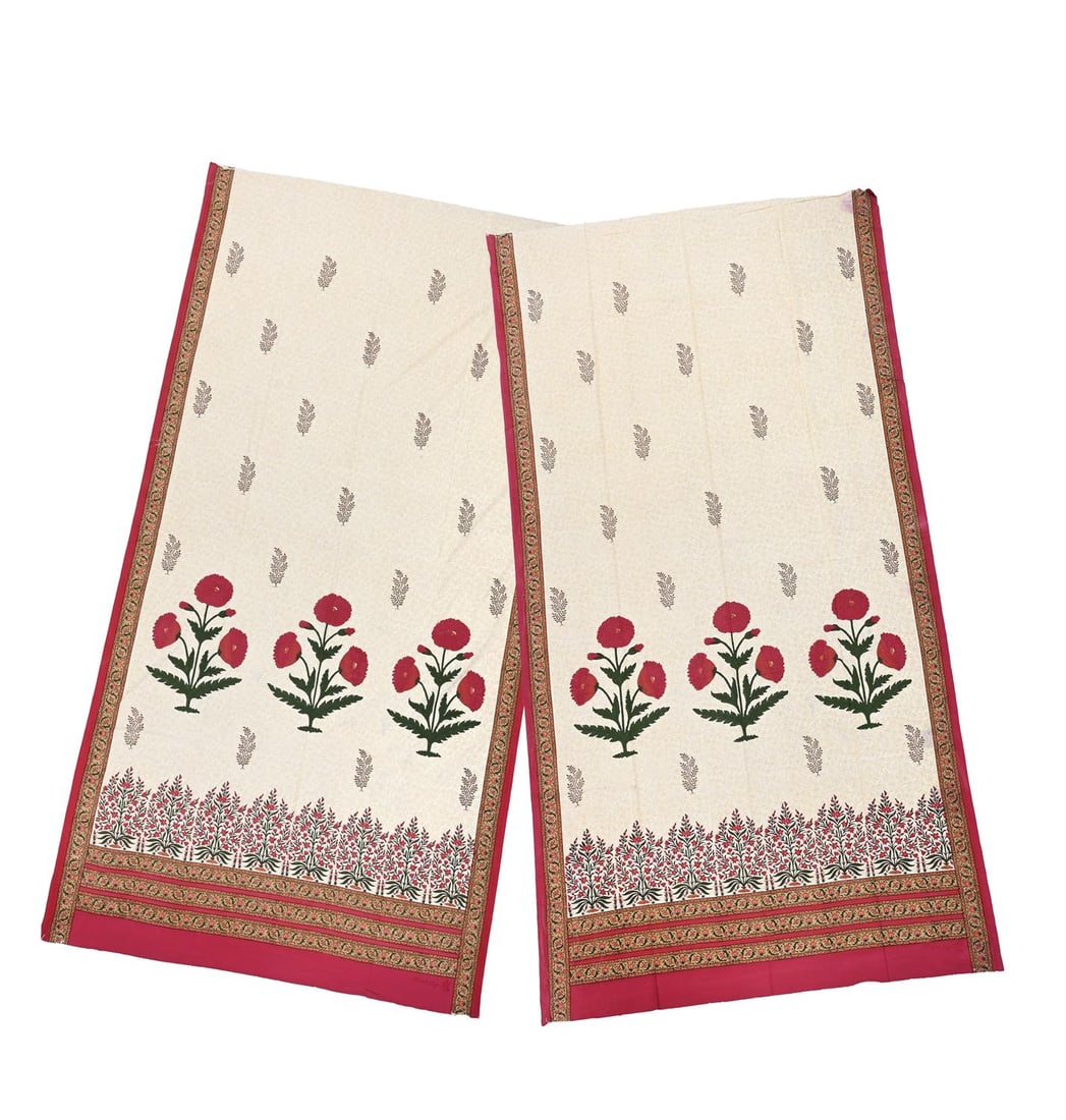 A PAIR OF INDIAN BLOCK-PRINTED AND HAND-PAINTED PANELS, BY BRIGITTE SINGH, LATE 20TH CENTURY: A PAIR OF INDIAN BLOCK-PRINTED AND HAND-PAINTED PANELSBY BRIGITTE SINGH, LATE 20TH CENTURYapproximately 280 x 140cm