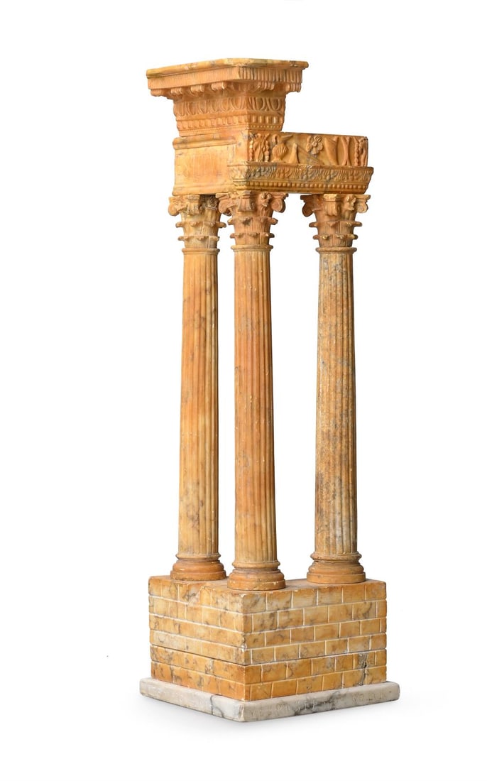 A LARGE ITALIAN CARVED ALABASTER MODEL OF THE TEMPLE OF TITUS AND VESPASIAN (1 of 4)