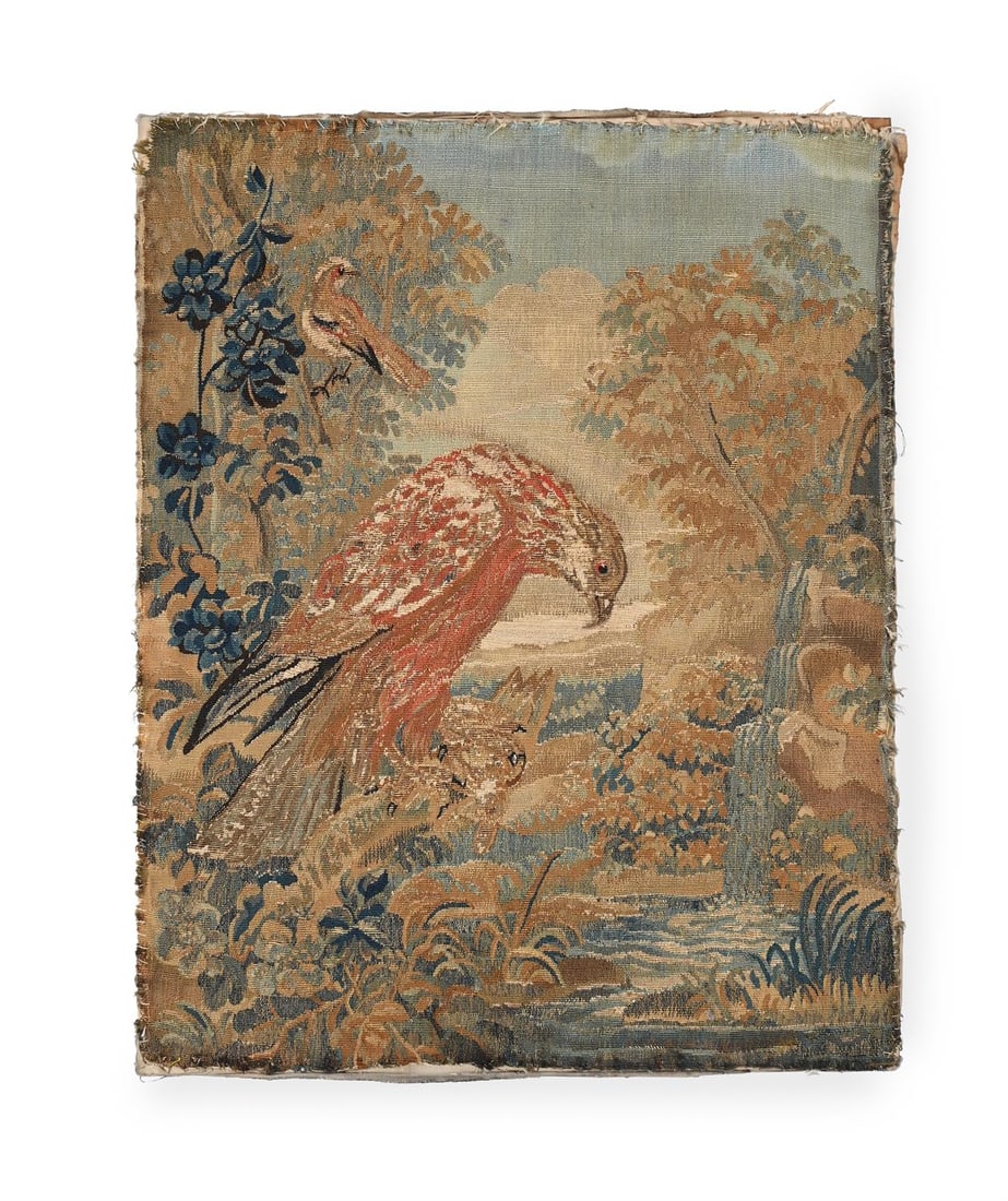 A TAPESTRY FRAGMENT WITH AN EAGLE, LATE 18TH OR EARLY 19TH CENTURY: A TAPESTRY FRAGMENT WITH AN EAGLE LATE 18TH OR EARLY 19TH CENTURY Set on later wood stretcher 65cm high, 51.5cm wide