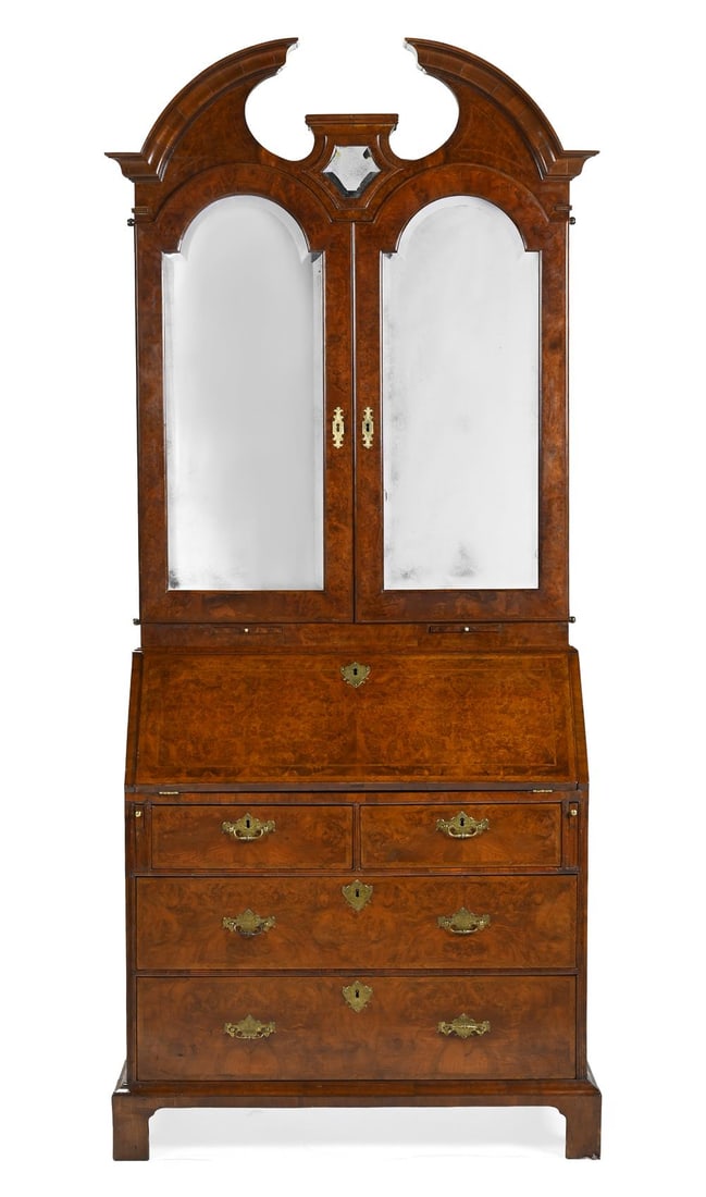 A GEORGE I BURR WALNUT BUREAU CABINET, CIRCA 1720 (1 of 4)