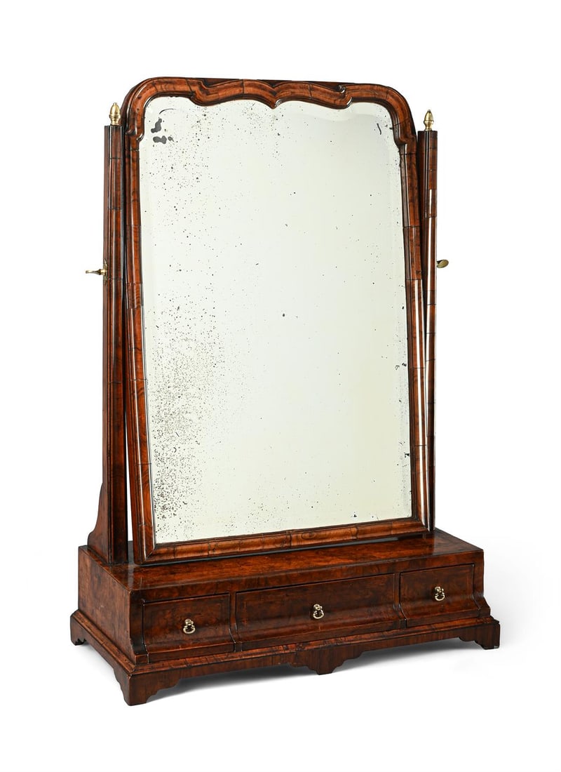 A GEORGE II BURR WALNUT AND PARCEL GILT DRESSING MIRROR, CIRCA 1730 (1 of 3)