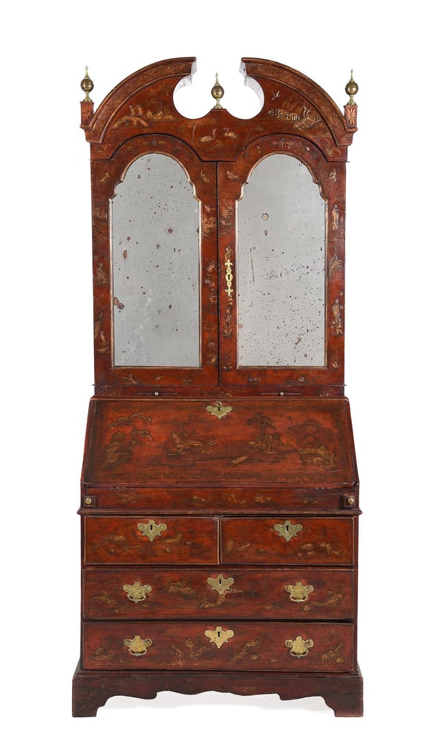 A RED LACQUER AND GILT CHINOISERIE DECORATED BUREAU BOOKCASE, CIRCA 1730 AND LATER (1 of 7)