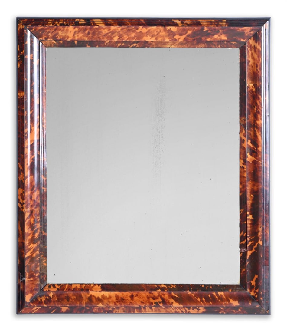 Y A FLEMISH TORTOISESHELL AND EBONISED MIRROR, IN EARLY 18TH CENTURY STYLE, 19TH CENTURY (1 of 2)