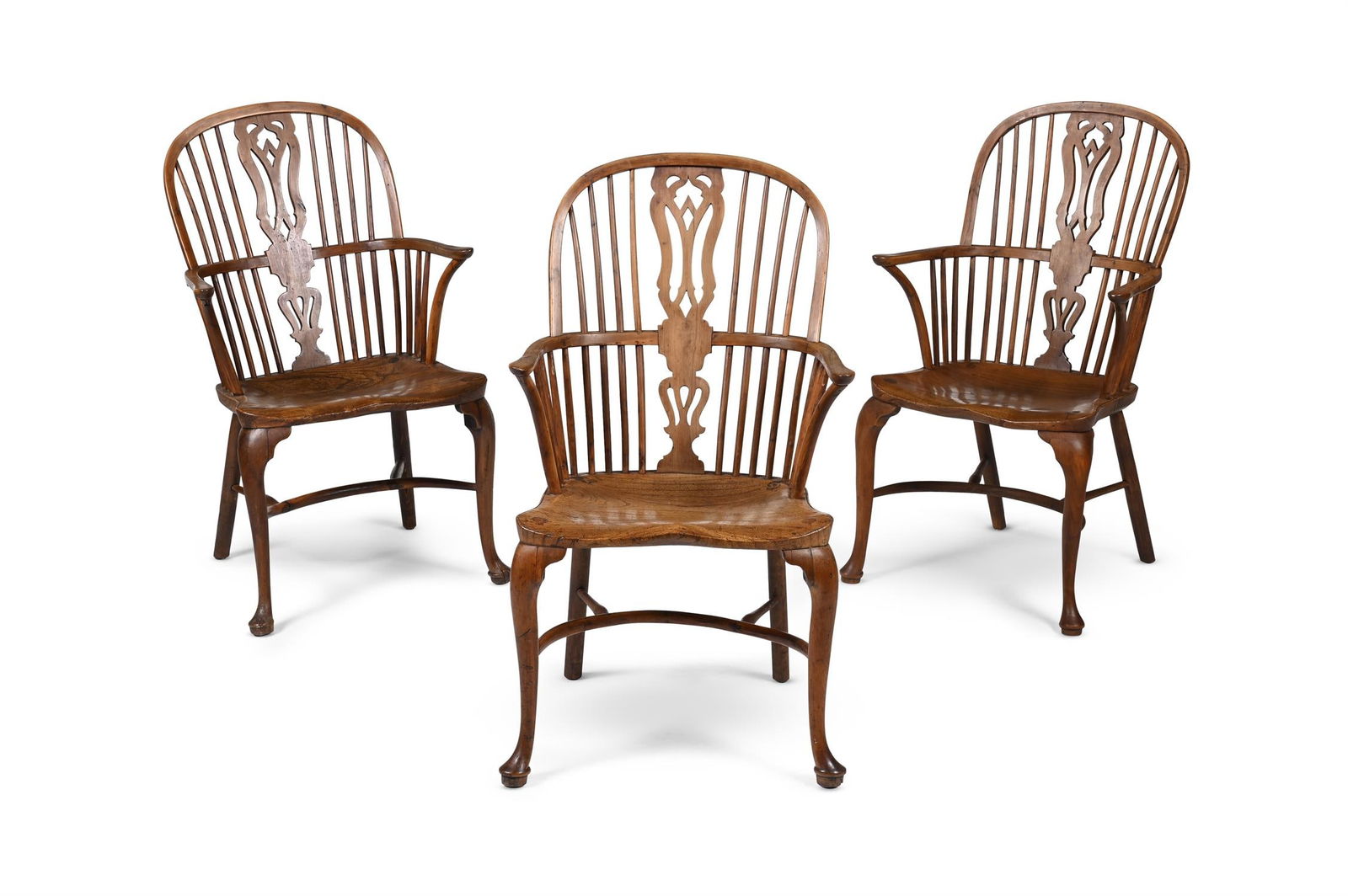 A SET OF THREE YEW, ELM AND ASH HIGH BACK WINDSOR ARMCHAIRS, THAMES VALLEY, LATE 18TH CENTURY (1 of 3)