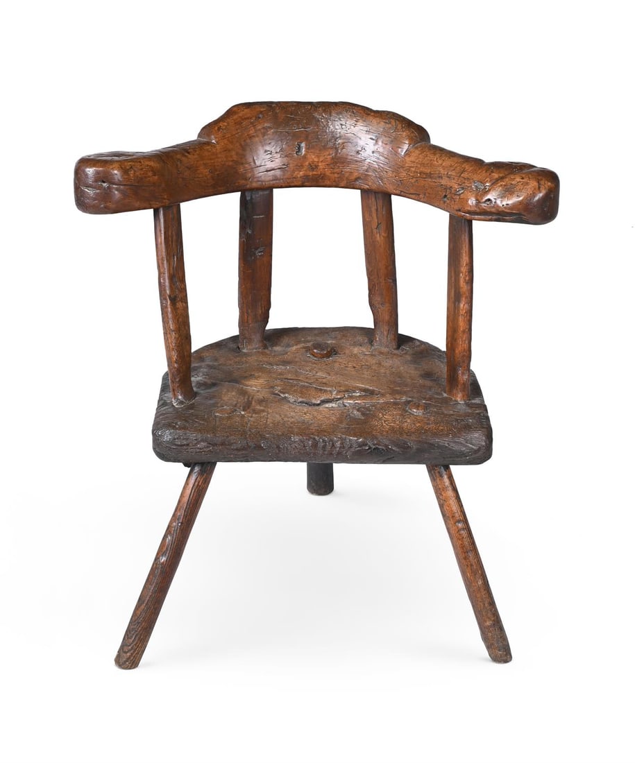 AN UNUSUAL PRIMITIVE WALNUT, OAK, ELM AND ASH ARMCHAIR, LATE 18TH OR EARLY 19TH CENTURY (1 of 4)