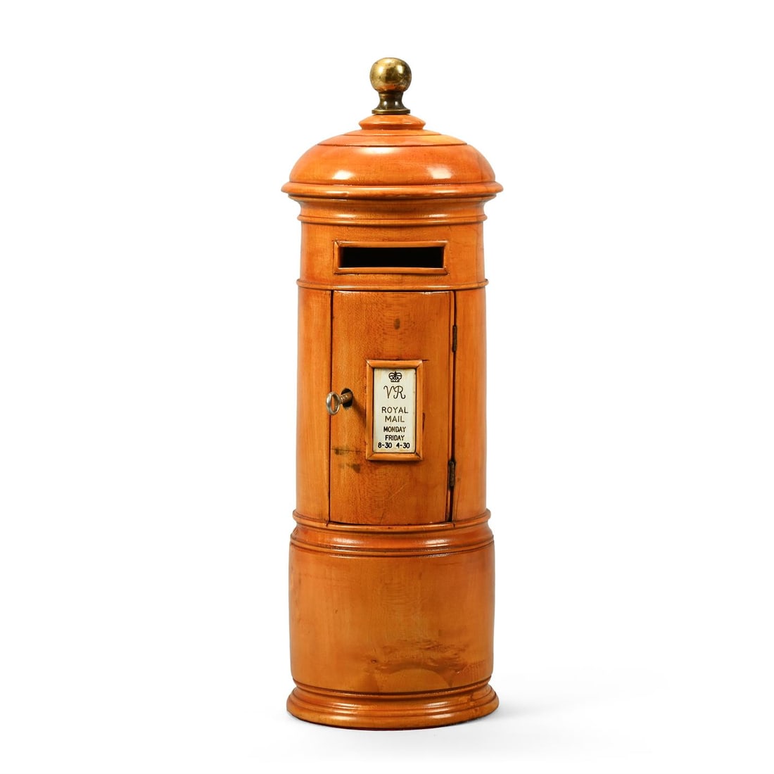 A FRUITWOOD AND BRASS MOUNTED PILLAR LETTER BOX, IN THE MANNER OF WALTER THORNHILL, 20TH CENTURY (1 of 5)