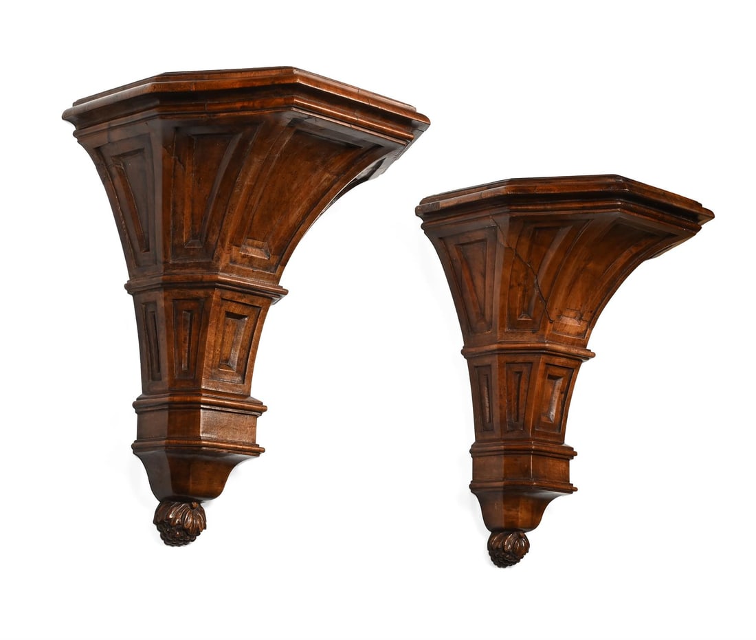 A LARGE PAIR OF CARVED WALNUT WALL BRACKETS, FRENCH, 19TH CENTURY (1 of 5)