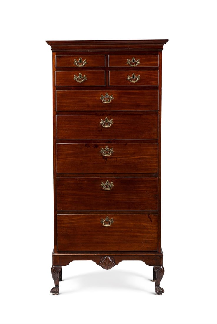 A GEORGE II MAHOGANY TALL CHEST OF DRAWERS, IRISH, CIRCA 1750 (1 of 4)