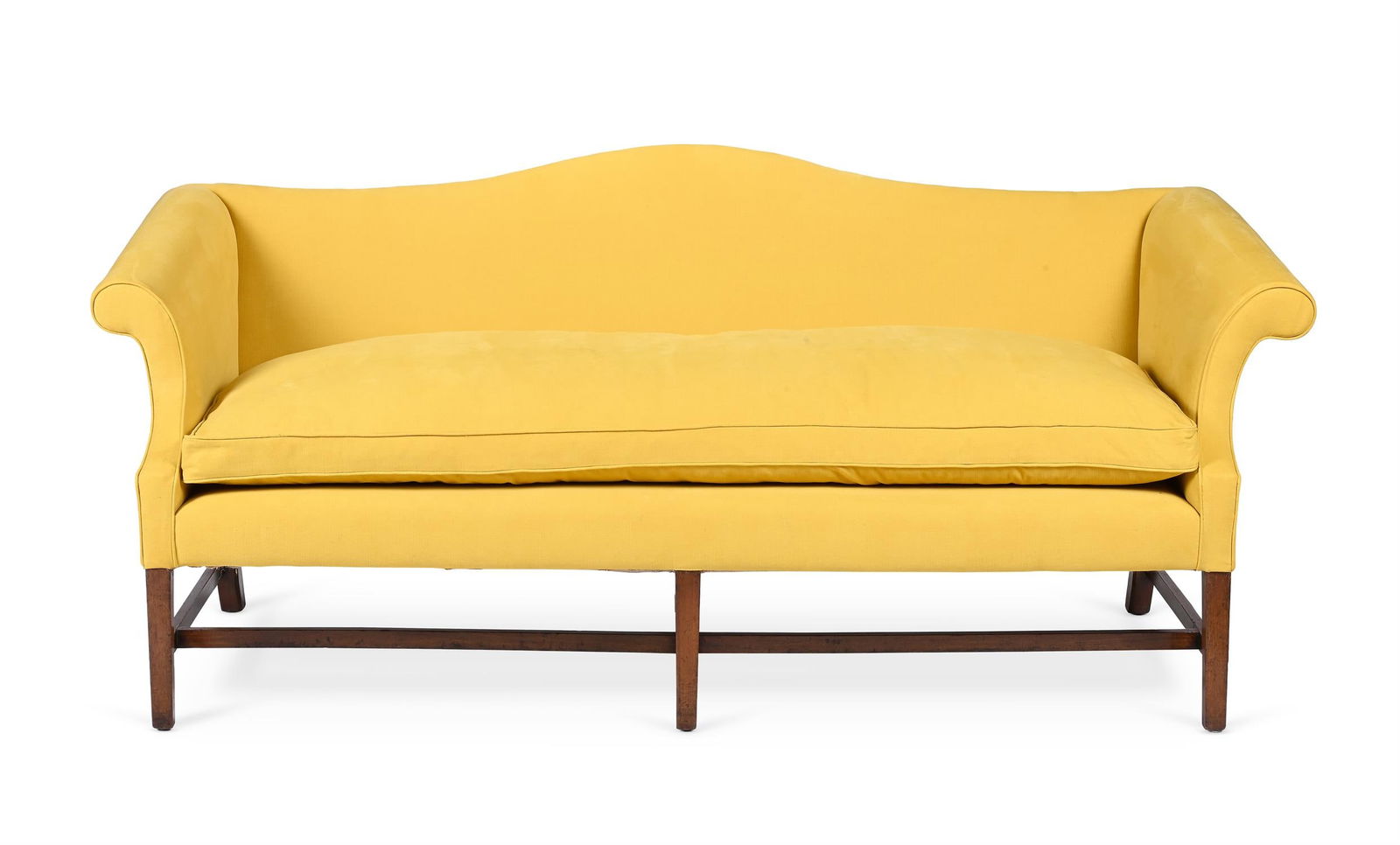 A GEORGE III MAHOGANY AND UPHOLSTERED SETTEE, CIRCA 1780 (1 of 2)