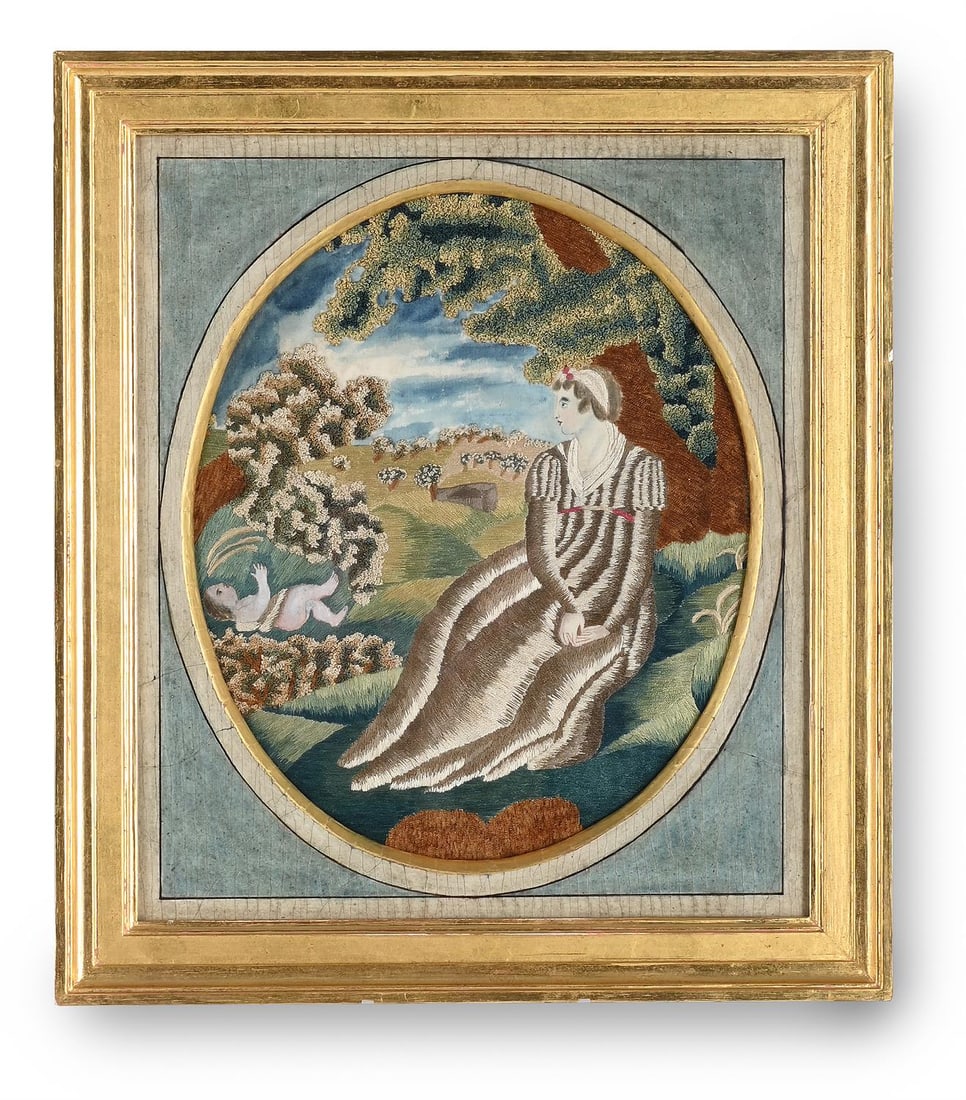 A LATE GEORGE III SILKWORK EMBROIDERY PICTURE, CIRCA 1810-1830 (1 of 3)
