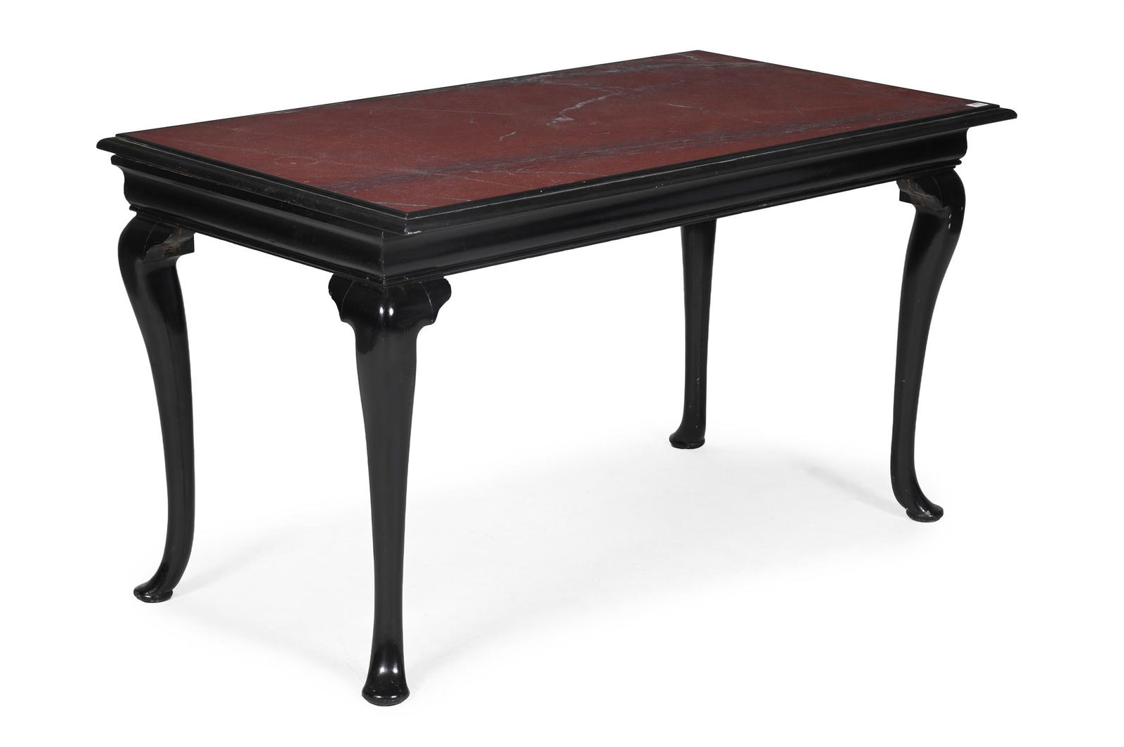 A BLACK LACQUERED WALNUT, CIPOLINO ROSSO MARBLE AND SLATE CENTRE TABLE, 18TH CENTURY AND LATER (1 of 3)