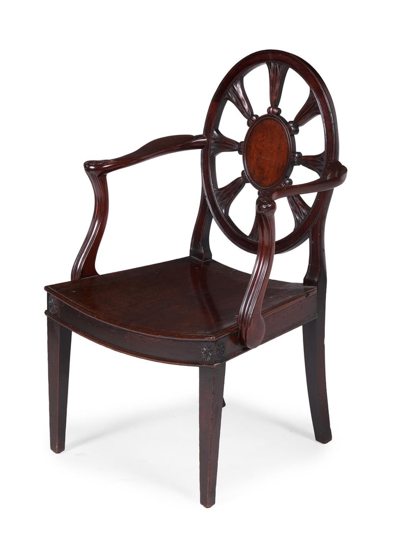 A GEORGE III CARVED MAHOGANY ARMCHAIR, IN THE MANNER OF INCE & MAYHEW, CIRCA 1780 (1 of 3)