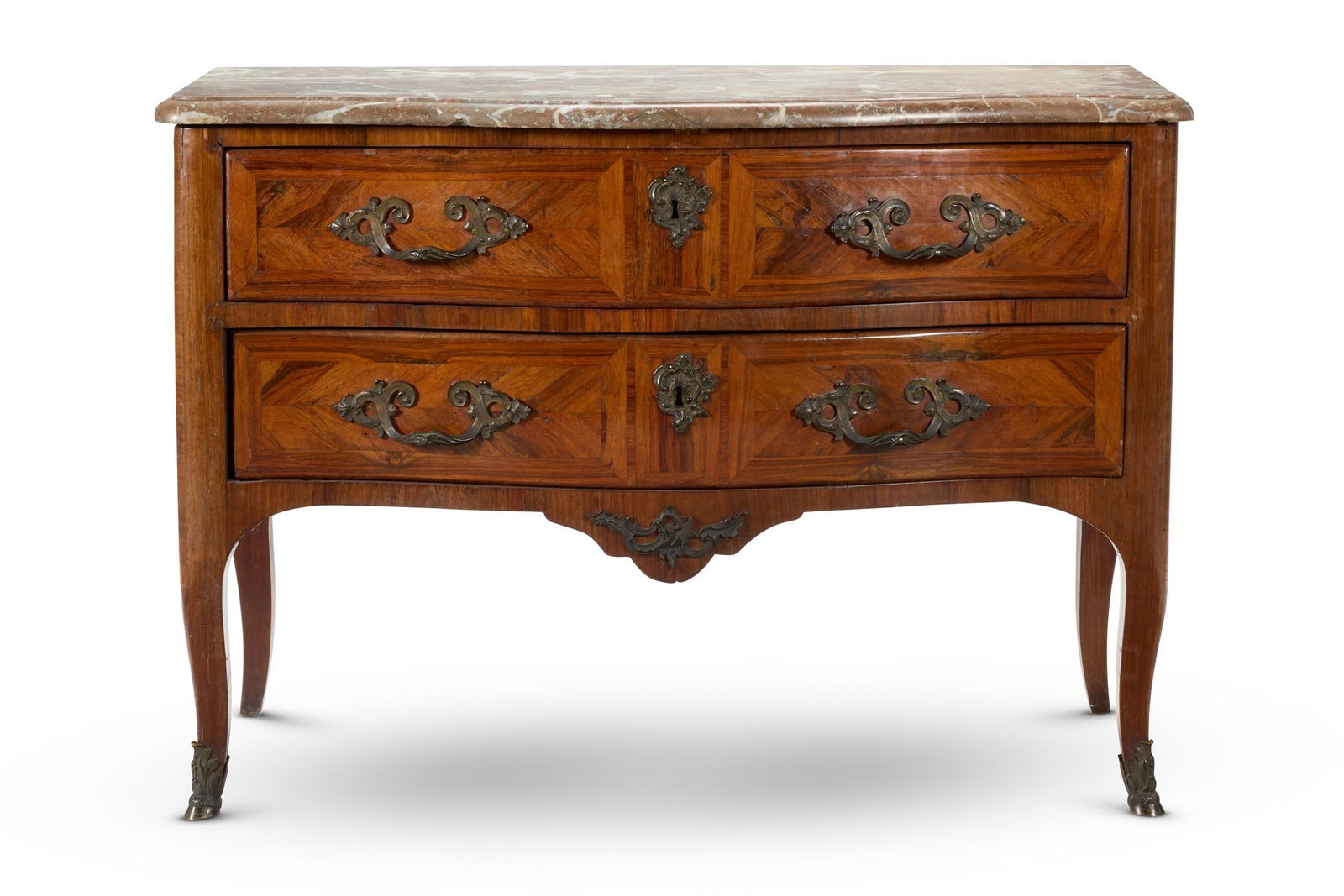 Y A RÉGENCE KINGWOOD AND ORMOLU MOUNTED SERPENTINE COMMODE, CIRCA 1730 (1 of 3)