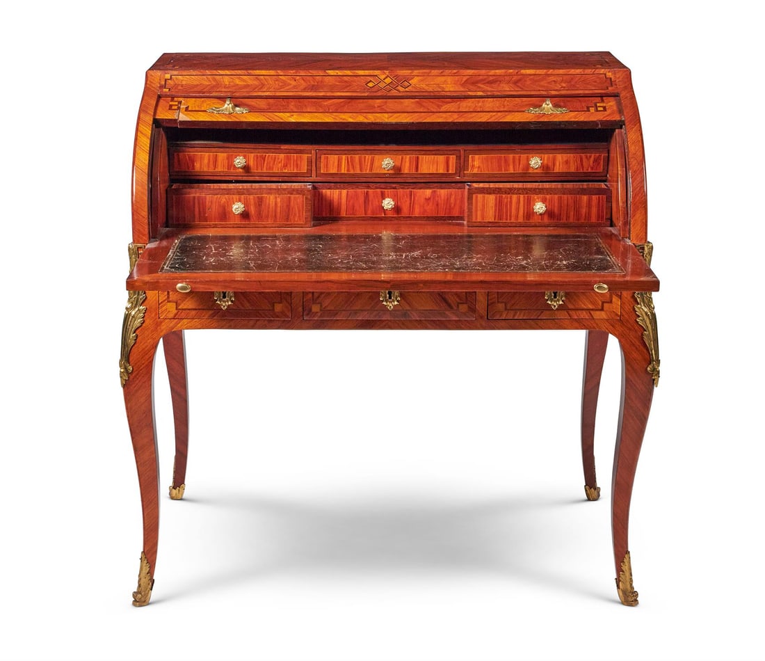 Y A LOUIS XV ORMOLU MOUNTED KINGWOOD, TULIPWOOD AND AMARANTH CYLINDER BUREAU, CIRCA 1760 (1 of 17)