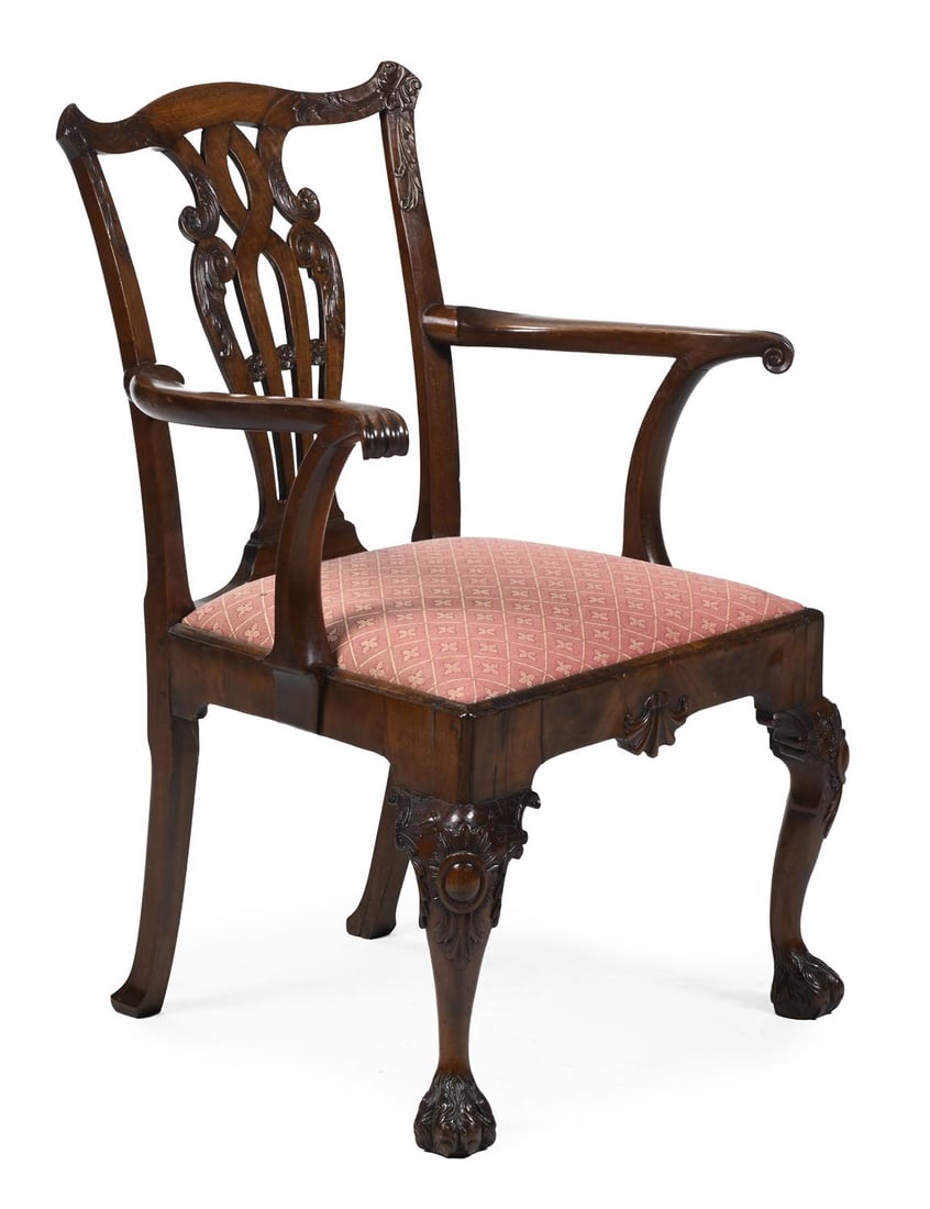 A GEORGE II CARVED WALNUT ARMCHAIR, IN THE MANNER OF GILES GRENDEY, CIRCA 1740 (1 of 3)