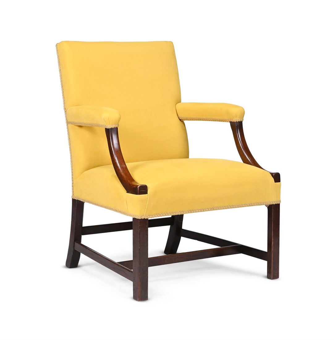 A GEORGE III MAHOGANY AND UPHOLSTERED 'GAINSBOROUGH' ARMCHAIR, CIRCA 1780 (1 of 3)