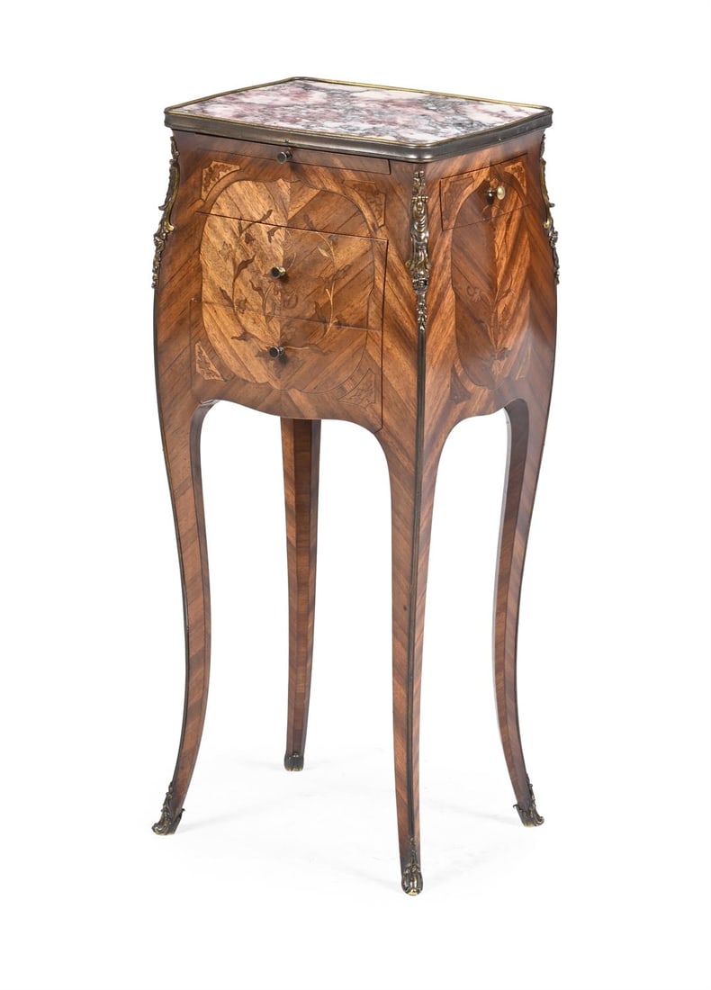 Y A MAHOGANY, KINGWOOD, MARQUETRY AND ORMOLU MOUNTED PETIT COMMODE (1 of 5)