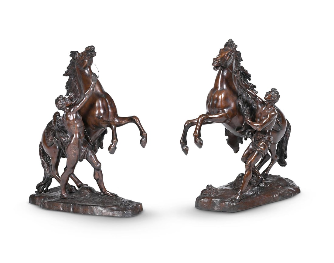AFTER GUILLAUME COUSTOU, A LARGE PAIR OF BRONZE MARLY HORSES, 19TH CENTURY (1 of 3)