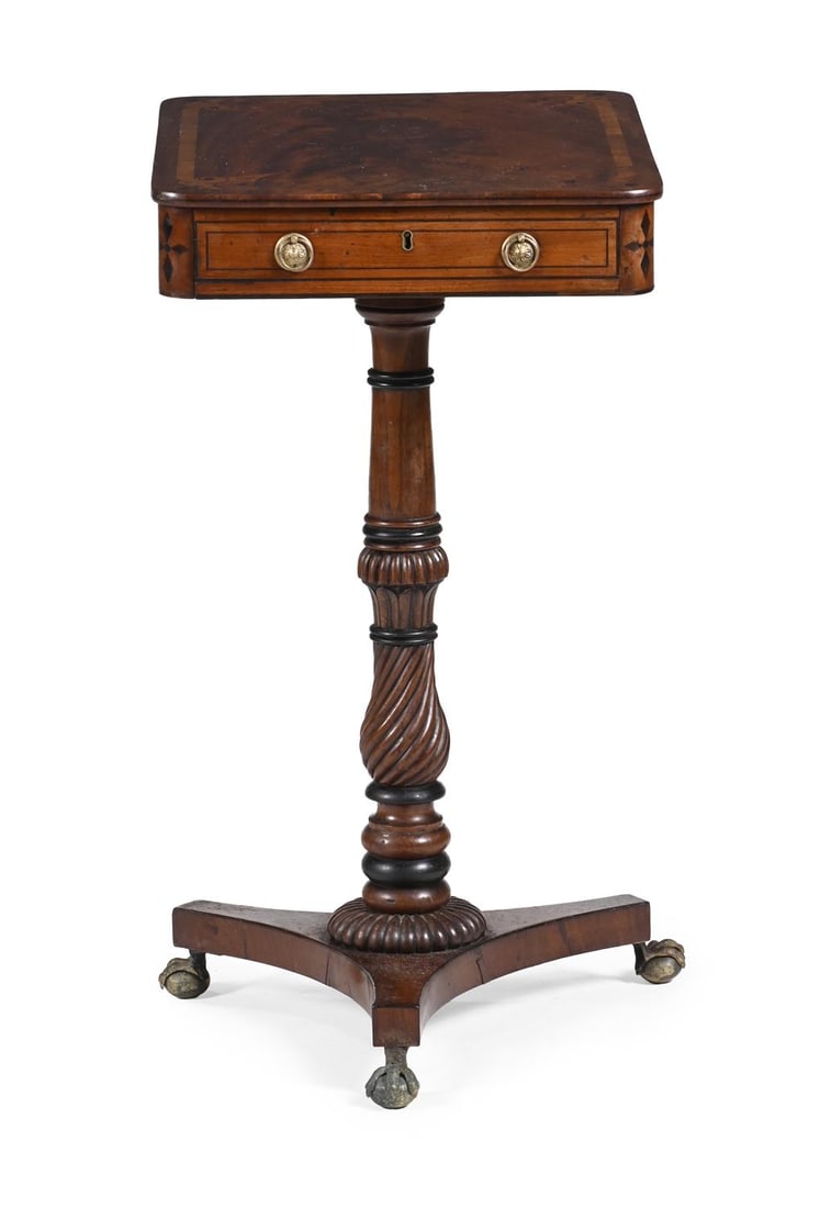 Y A REGENCY MAHOGANY, PARTRIDGE WOOD CROSSBANDED AND EBONY INLAID OCCASIONAL TABLE, CIRCA 1815 (1 of 4)