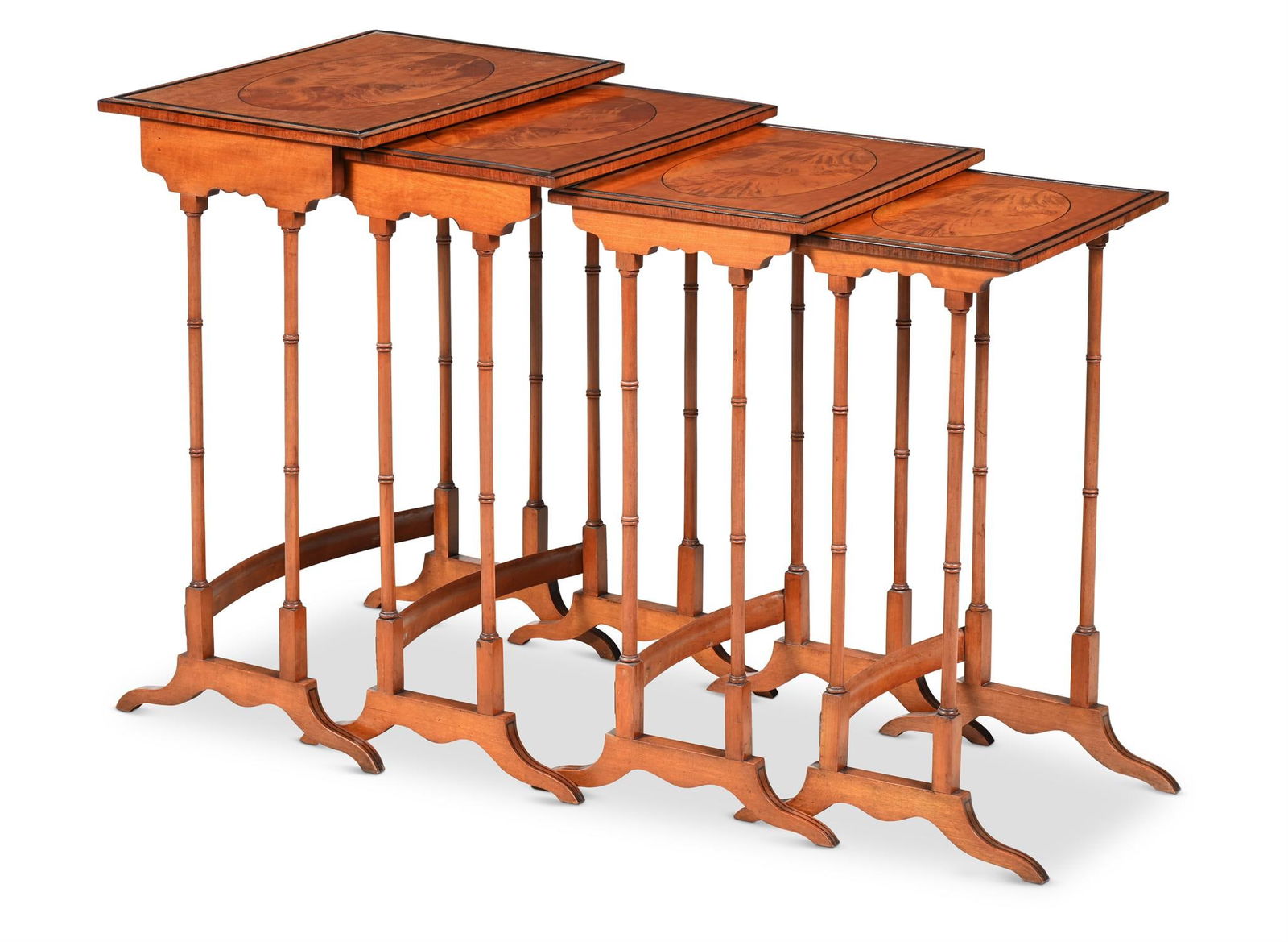 Y A SET OF VICTORIAN SATINWOOD AND EBONY INLAID QUARTETTO TABLES, IN REGENCY STYLE, LATE 19TH (1 of 5)