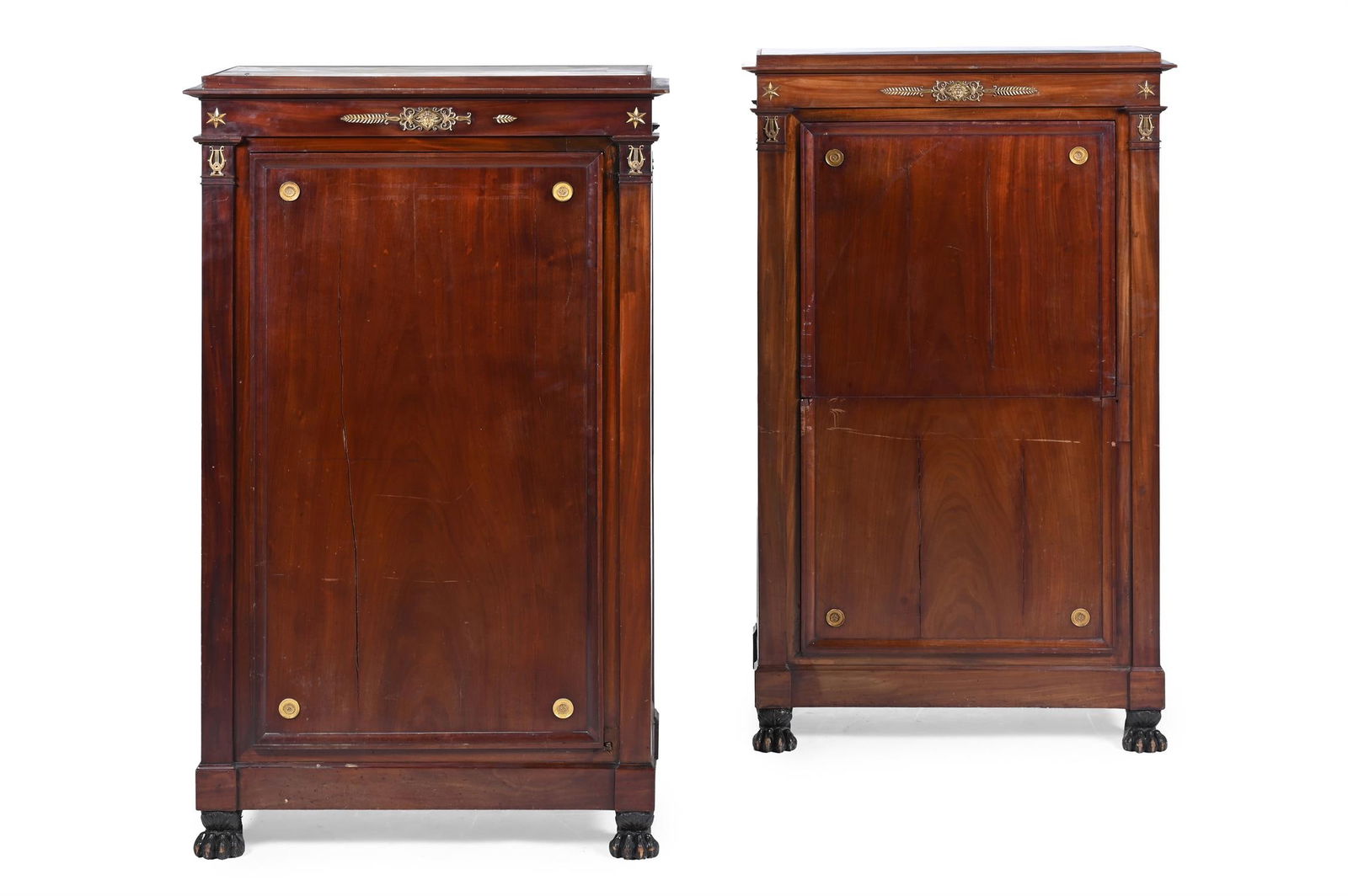 A PAIR OF FRENCH EMPIRE MAHOGANY AND ORMOLU MOUNTED SIDE CABINETS, CIRCA 1805 (1 of 4)