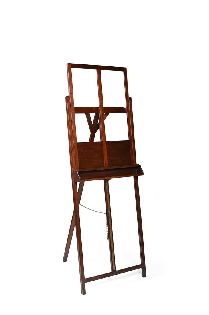 A VICTORIAN MAHOGANY AND BRASS ADJUSTABLE PICTURE EASEL, LATE 19TH CENTURY (1 of 2)