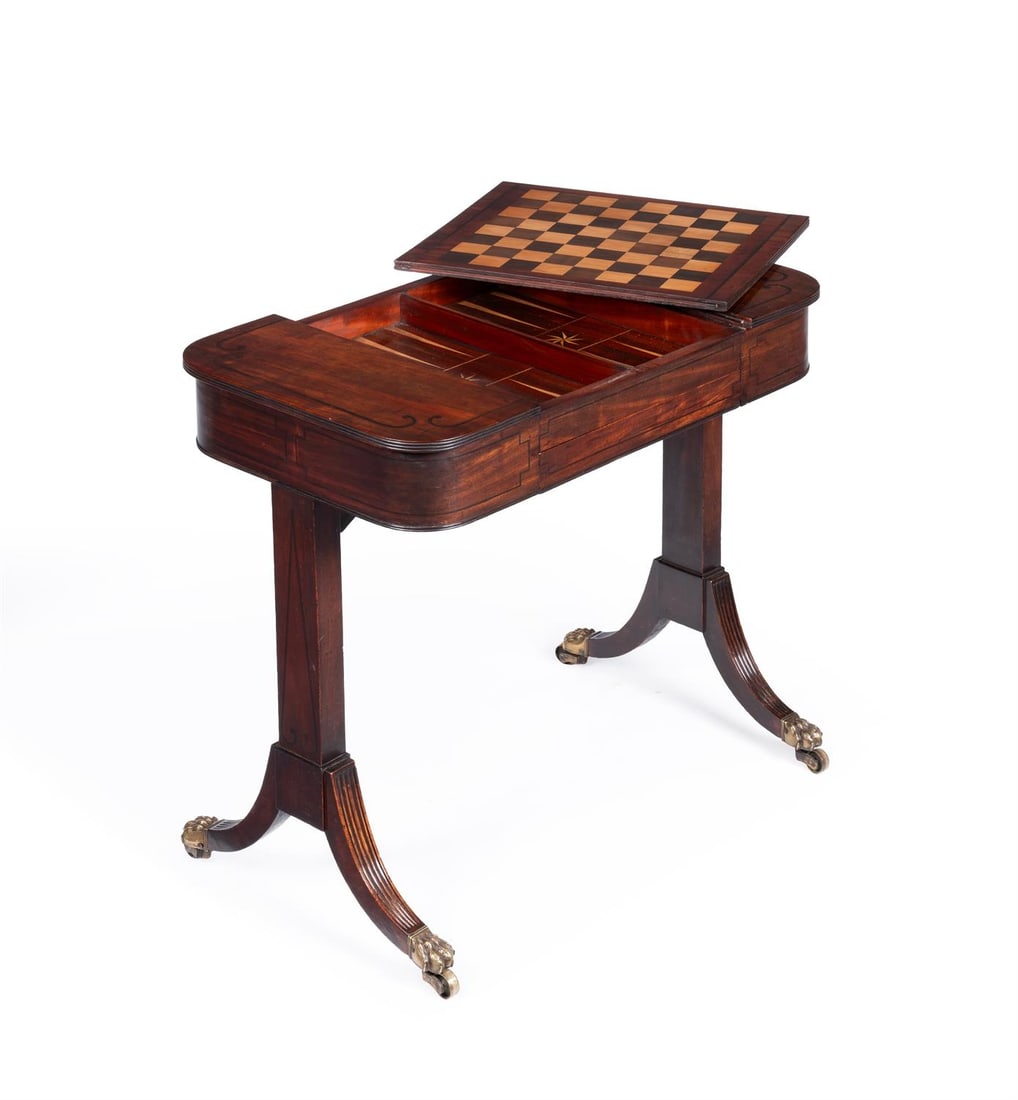 Y A REGENCY MAHOGANY AND EBONY INLAID GAMES TABLE, CIRCA 1815 (1 of 4)