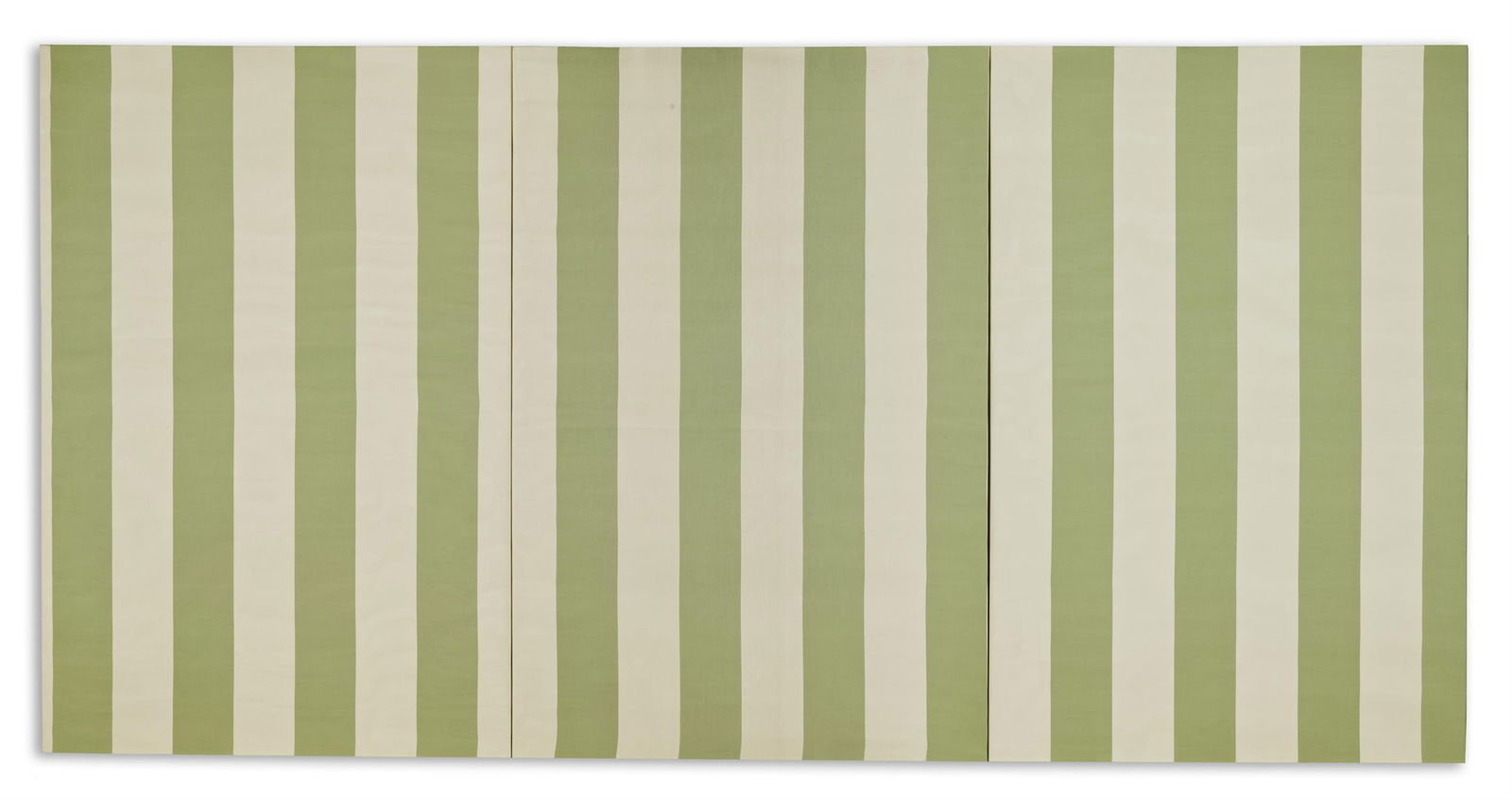† A SET OF THREE 'ALTO STRIPE' PEA GREEN CHIFFON WOVEN FABRIC PANELS, BY WATTS 1874, (1 of 6)