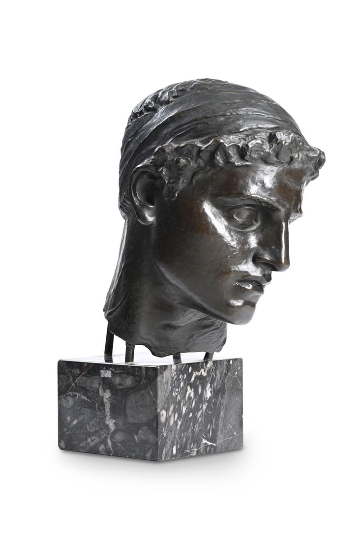 AFTER SIR WILLIAM HAMO THORNYCROFT R.A (1850-1925), A BRONZE HEAD OF TEUCER, EARLY 20TH CENTURY (1 of 4)