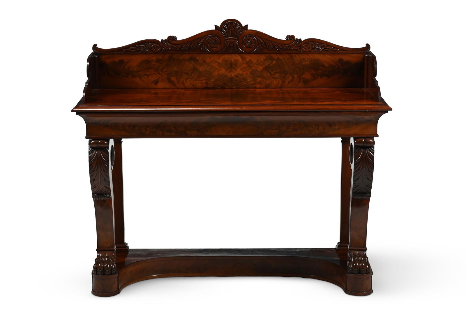 A WILLIAM IV 'FLAME' MAHOGANY SIDEBOARD OR SERVING TABLE, CIRCA 1835 (1 of 5)