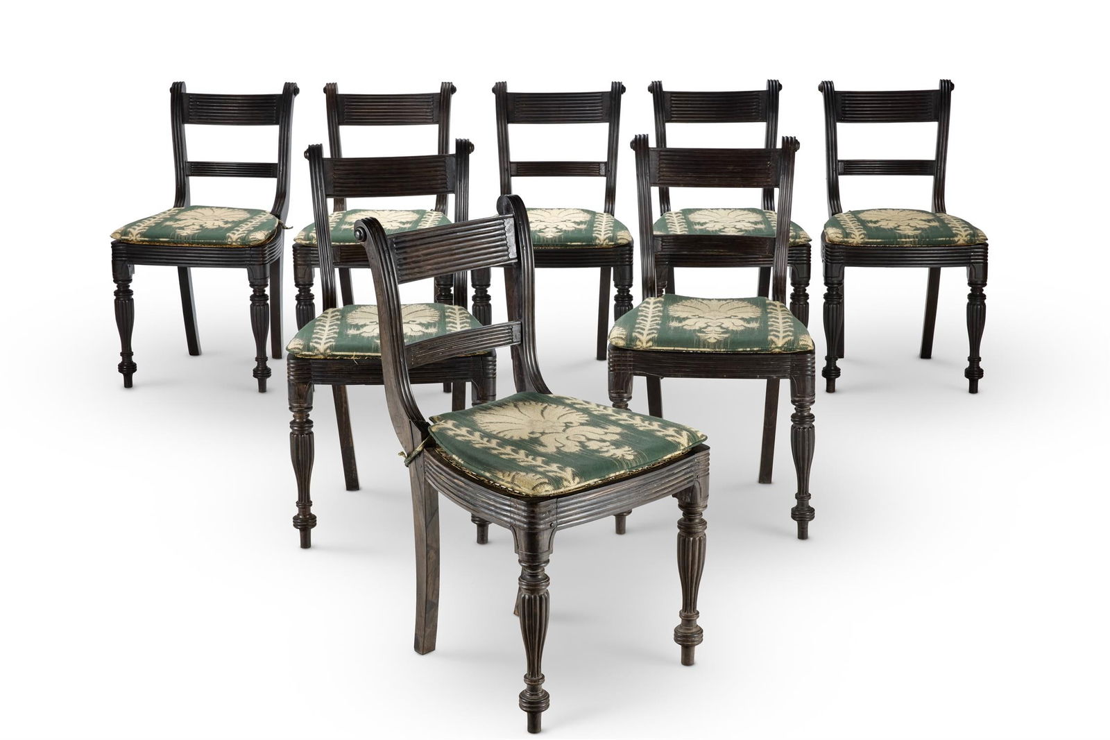 Y A SET OF EIGHT EBONY DINING CHAIRS, CEYLONESE, 20TH CENTURY (1 of 2)