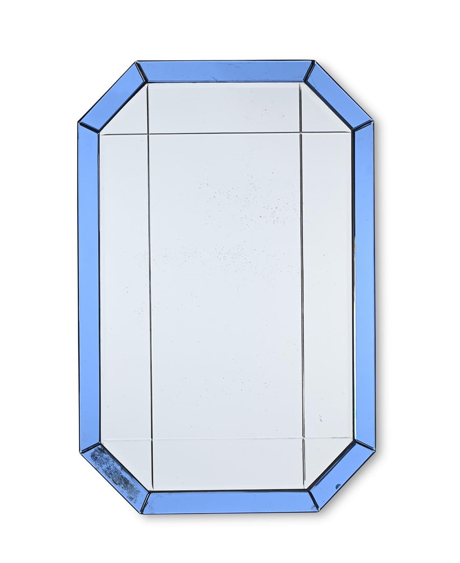 AN ART DECO MARGINAL OCTAGONAL BLUE GLASS MIRROR, EARLY 20TH CENTURY (1 of 3)