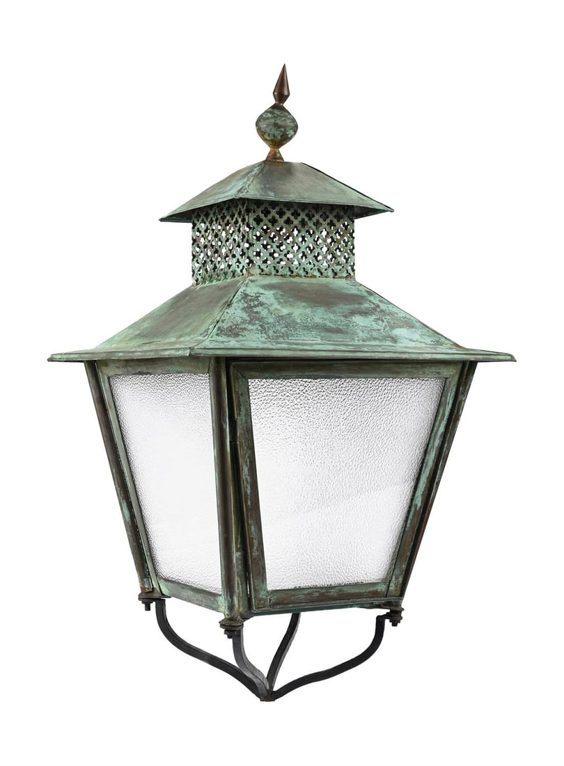 A LATE VICTORIAN VERDIGRIS COPPER LANTERN, LATE 19TH CENTURY (1 of 3)
