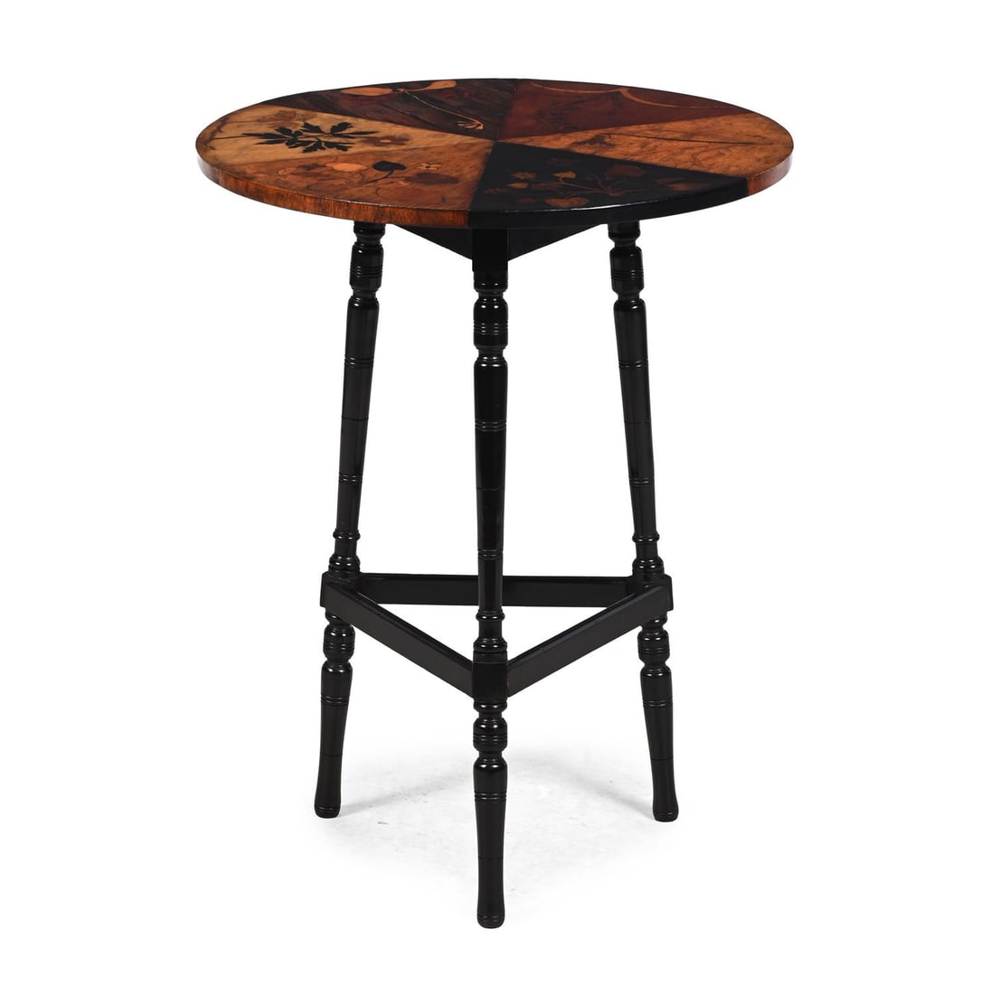 A VICTORIAN SPECIMEN WOOD MARQUETRY AND EBONISED OCCASIONAL TABLE, BY HUMMERSTON BROS (1 of 3)