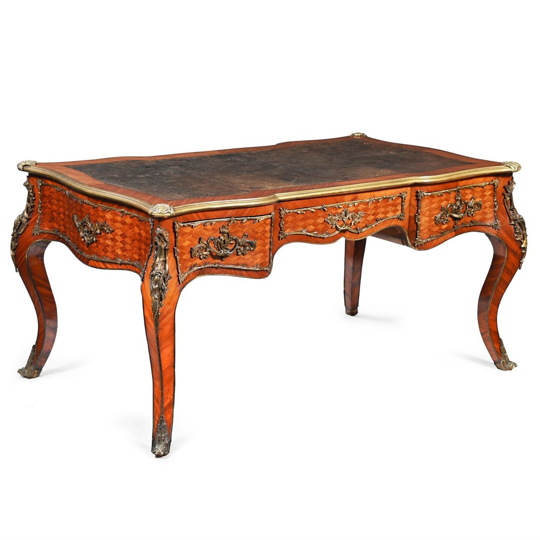 Y A KINGWOOD, PARQUETRY AND ORMOLU MOUNTED BUREAU PLAT, IN LOUIS XV STYLE, 19TH CENTURY (1 of 3)