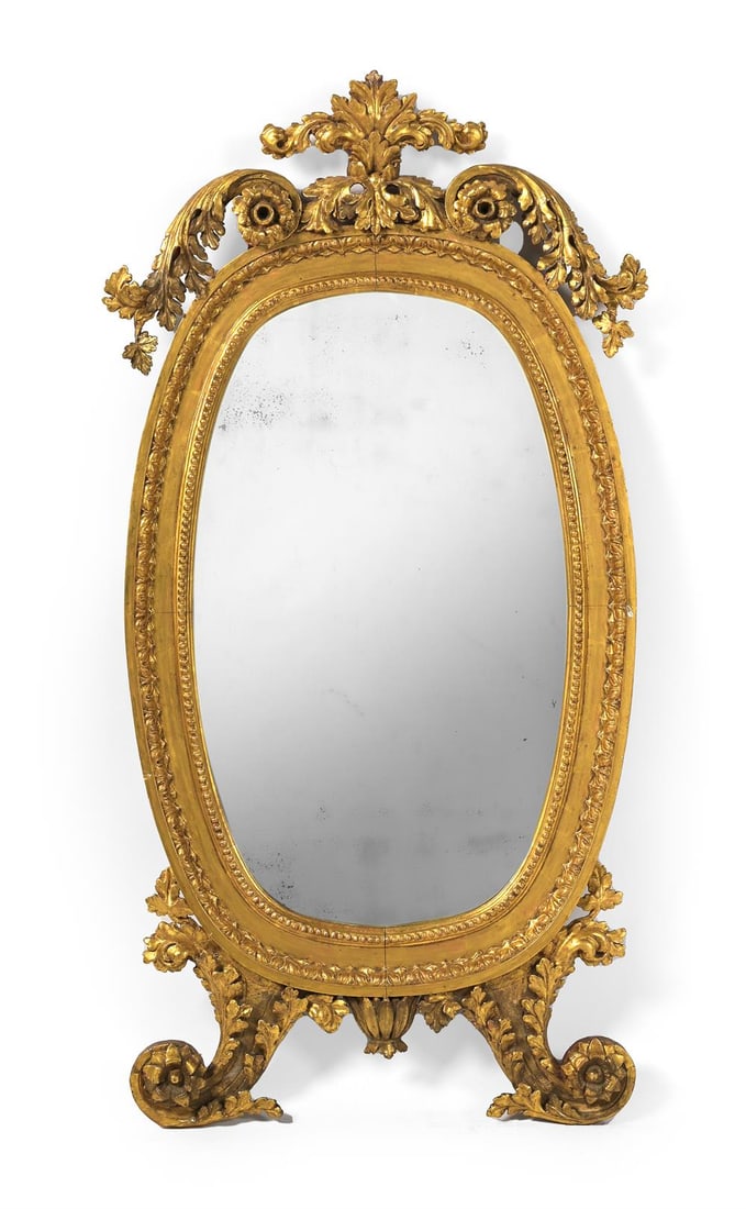 AN ITALIAN CARVED GILTWOOD MIRROR, 19TH CENTURY AND LATER (1 of 4)