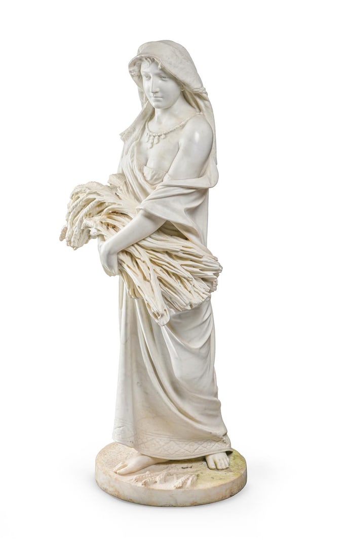 A LARGE MARBLE FEMALE FIGURE EMBLEMATIC OF 'THE HARVEST', ITALIAN, LATE 19TH CENTURY (1 of 3)