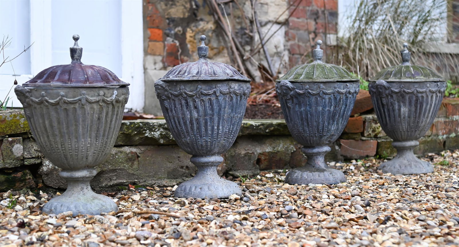 A SET OF FOUR LEAD FINIALS, IN THE MANNER OF ROBERT ADAM, IN GEORGE III STYLE, 20TH CENTURY (1 of 1)