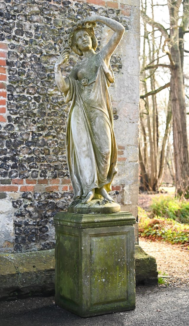 ROMAN SCHOOL (LATE 19TH CENTURY), A CARVED LIFESIZE WHITE MARBLE FIGURE OF A YOUNG WOMAN, DATED 1873: ROMAN SCHOOL (LATE 19TH CENTURY), A CARVED LIFESIZE WHITE MARBLE FIGURE OF A YOUNG WOMAN DATED 1873 With partially legible signature V(F) ***condi(), ROMA 1873 to base with two raised stars, the femal