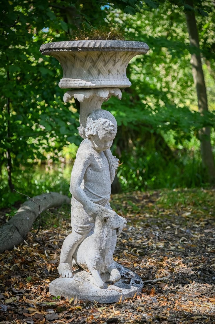 A STONE COMPOSITION FIGURAL PLANTER, IN THE MANNER OF AUSTIN & SEELEY, 20TH CENTURY (1 of 2)