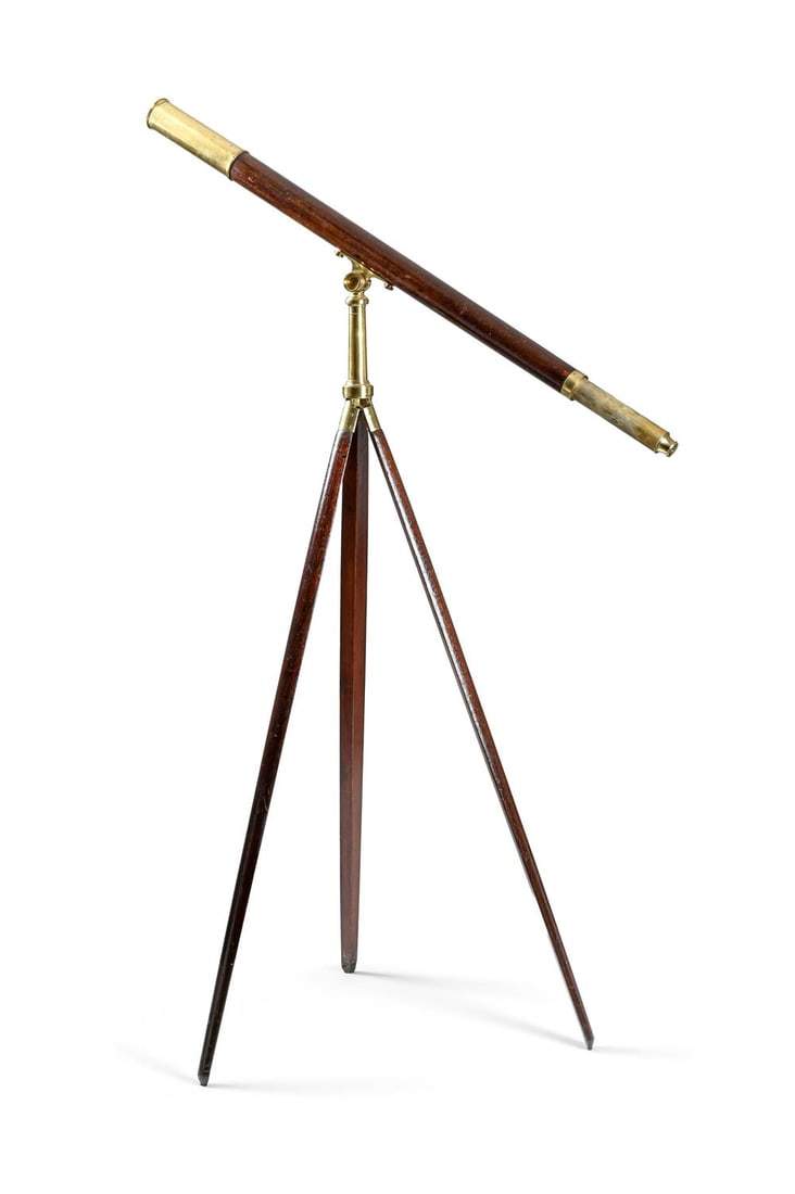 A REGENCY LACQUERED BRASS AND MAHOGANY FLOOR-STANDING TWO-INCH REFRACTING TELESCOPE (1 of 2)