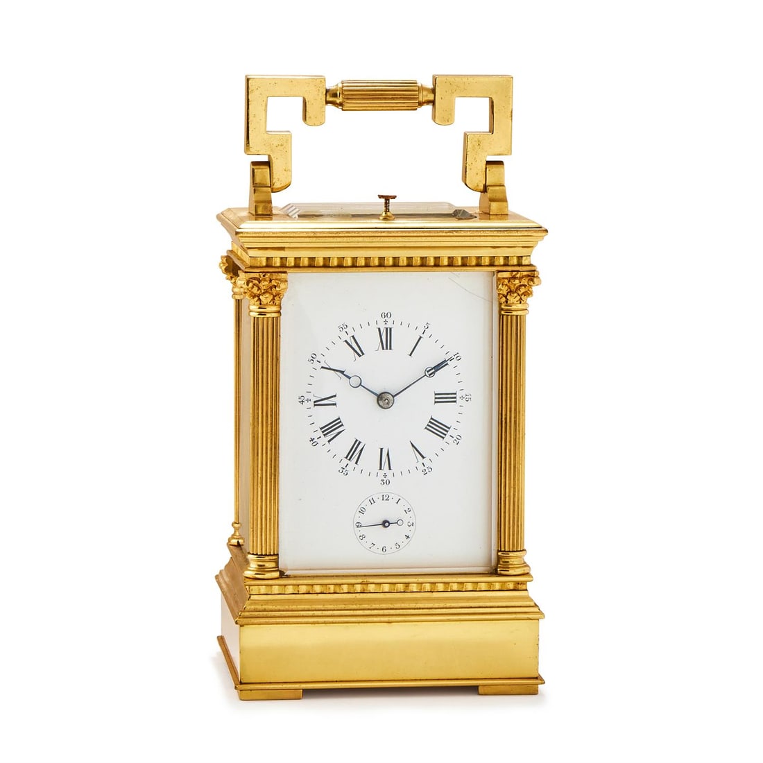 A FRENCH GILT BRASS ANGLAISE RICHE CASED CARRIAGE CLOCK WITH PUSH-BUTTON REPEAT AND ALARM (1 of 3)