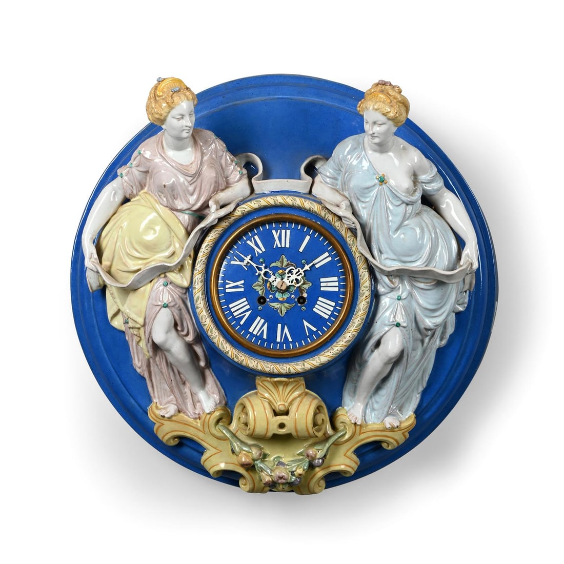 AN IMPRESSIVE FRENCH FAIENCE ‘MAJOLICA’ STYLE WALL CLOCK (1 of 4)